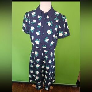 Draper James Navy Floral button down Dress Size 10 BNWT